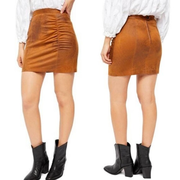NWT Free People Rumi Ruched Leather Mini Skirt - Picture 1 of 6